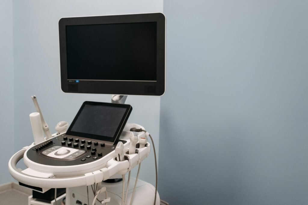 High-tech ultrasound equipment in a medical clinic, showcasing advanced medical technology.